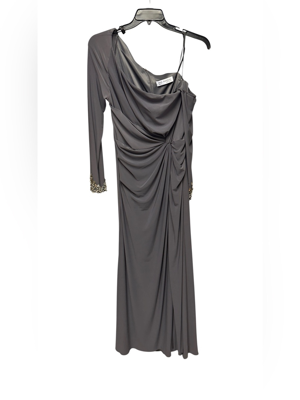 Mac Duggal Charcoal Gray One-Shoulder Embellished Formal Dress Gown Size 10 - Picture 6 of 7